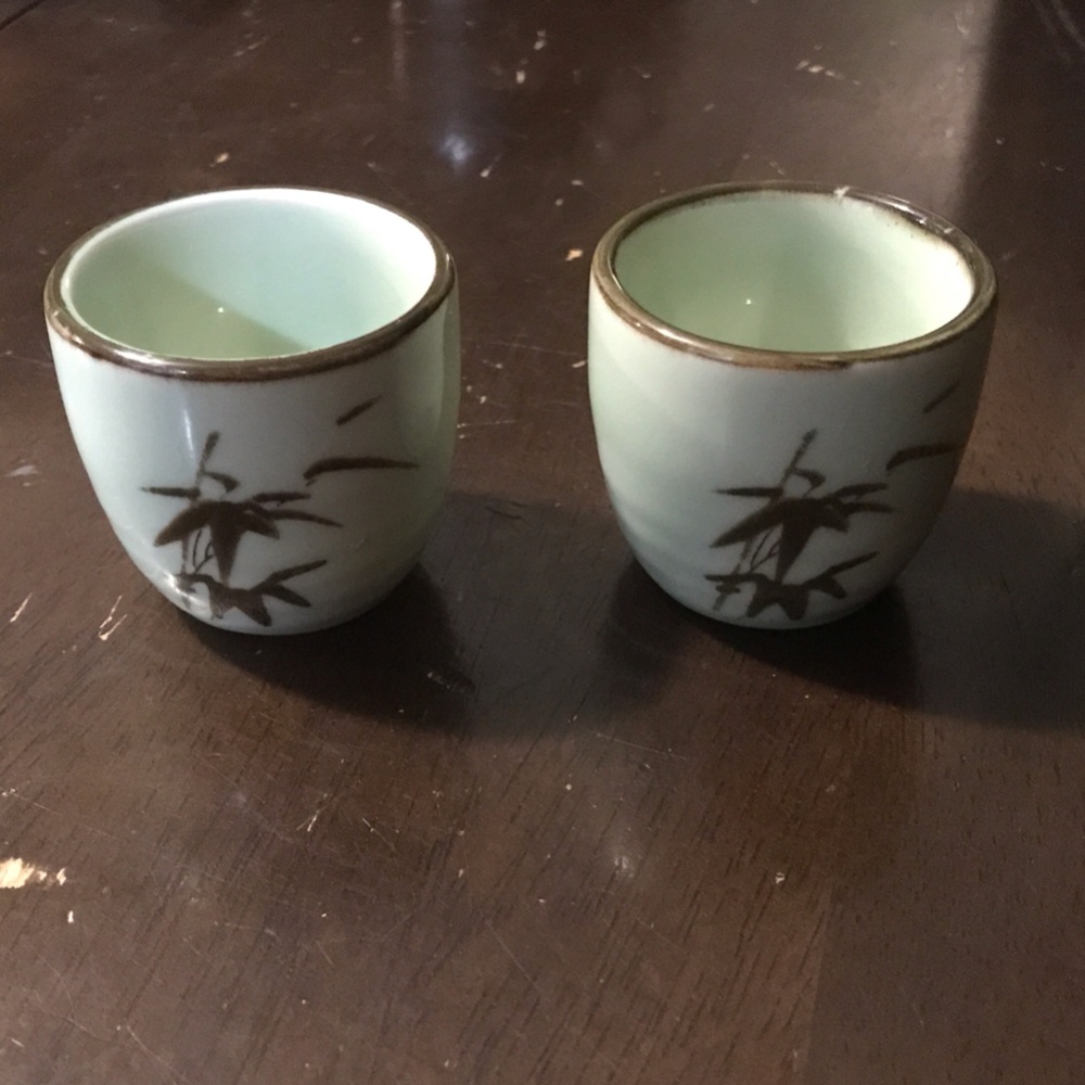 One Pair Green Ceramic Tea Cups